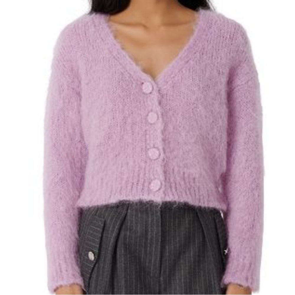 Maje Italian Made Lilac Mohair Fuzzy Cardigan - Lilac Violet - 1